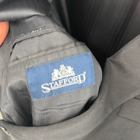 Stafford‎ Men's Single Breasted Jacket Pure Wool 3 Buttons Herringbone Navy Blue - Picture 5 of 8